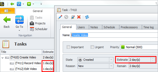 task estimation parent duration