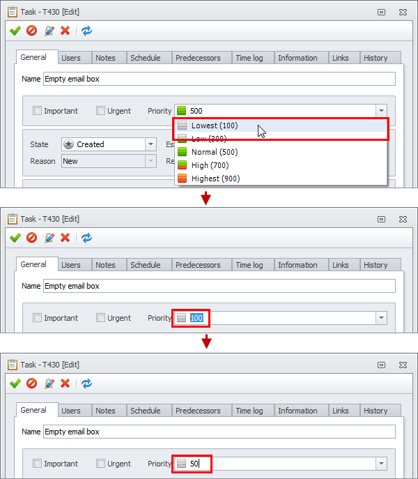 task priority select level and value