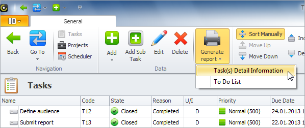 generate report in entity view